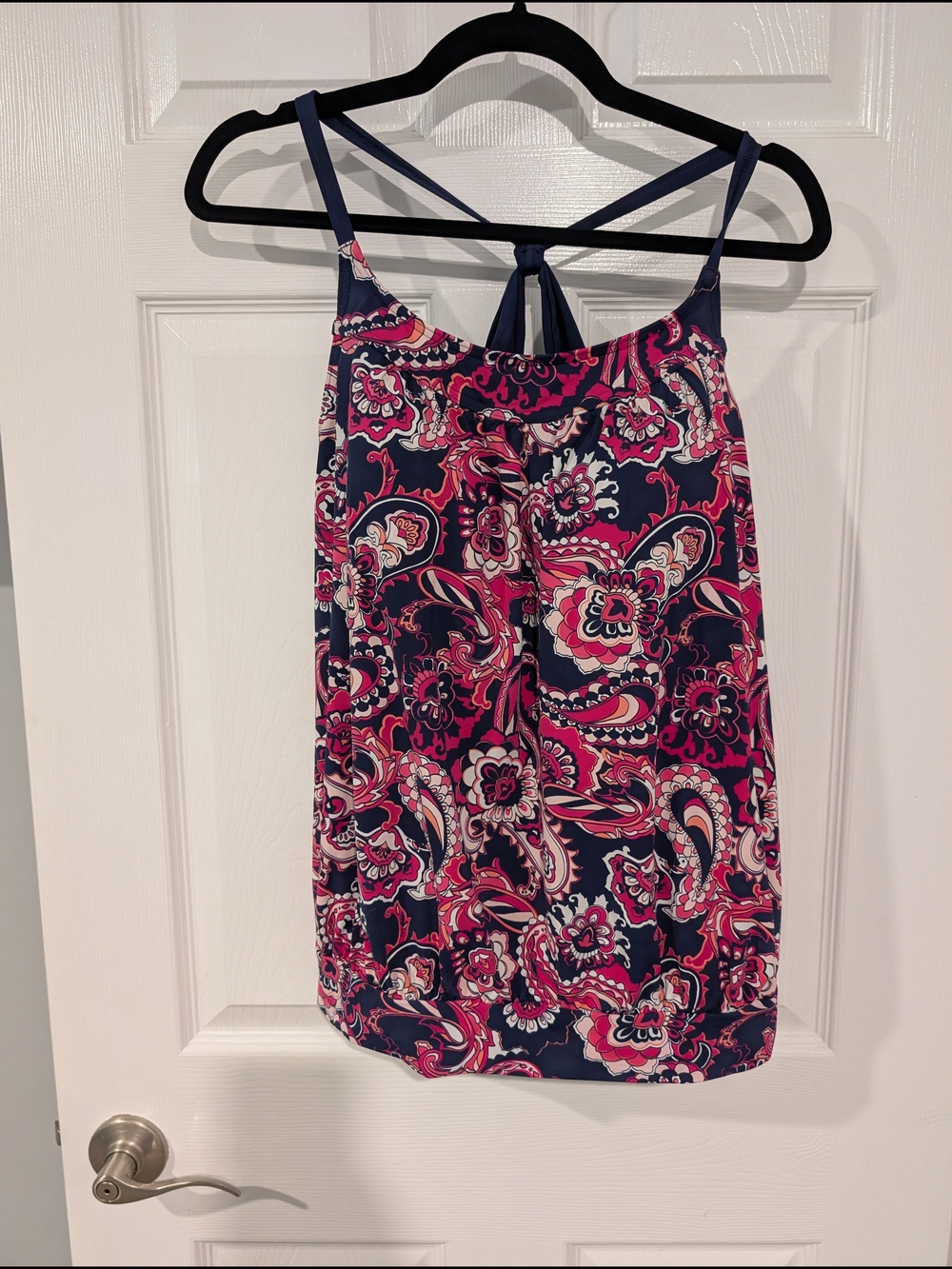 Lands' End Navy & Pink Paisley Blouson Tankini Swim Top in Size 14